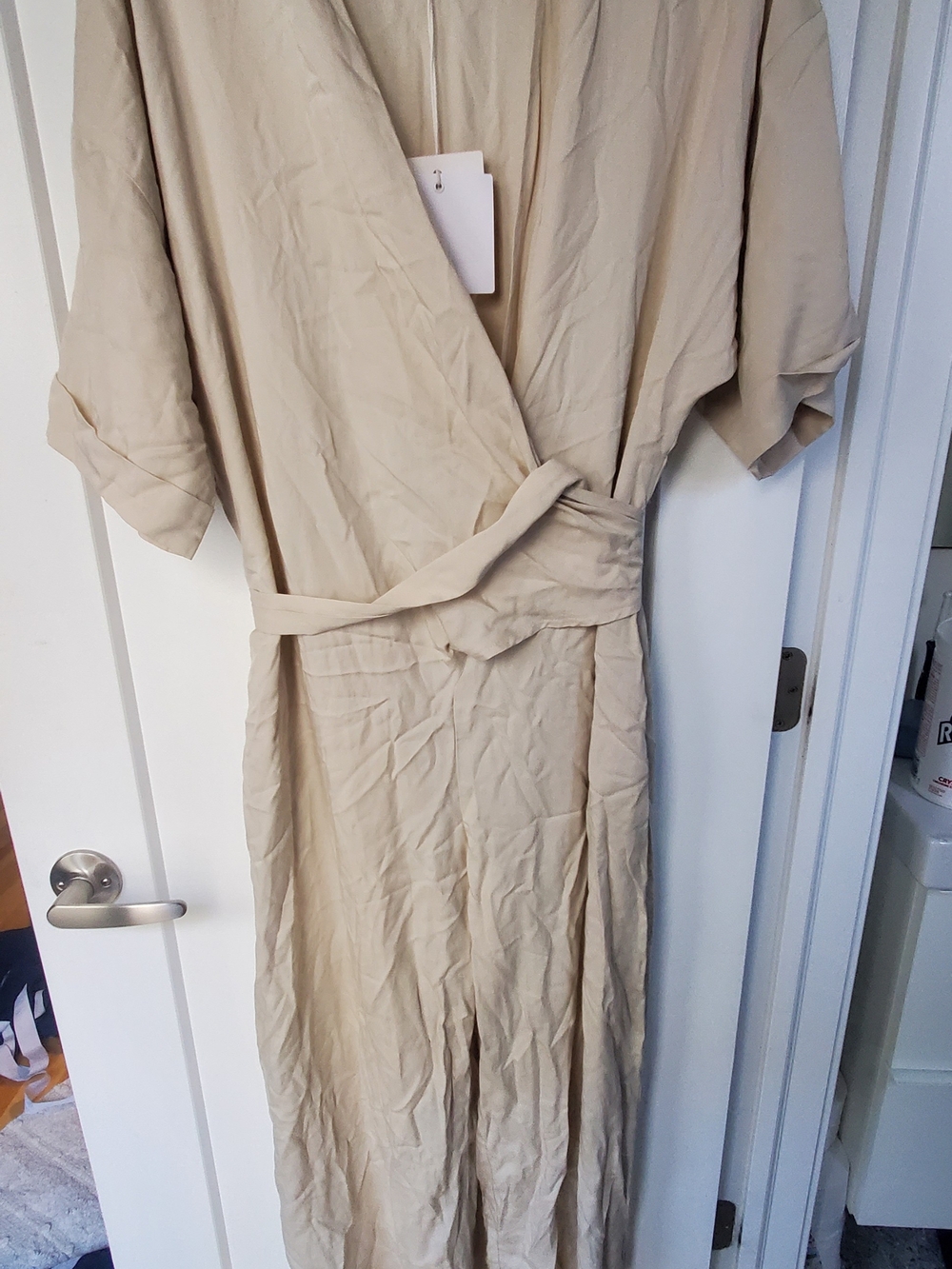 Women's Beige Wrap Jumpsuit Dress